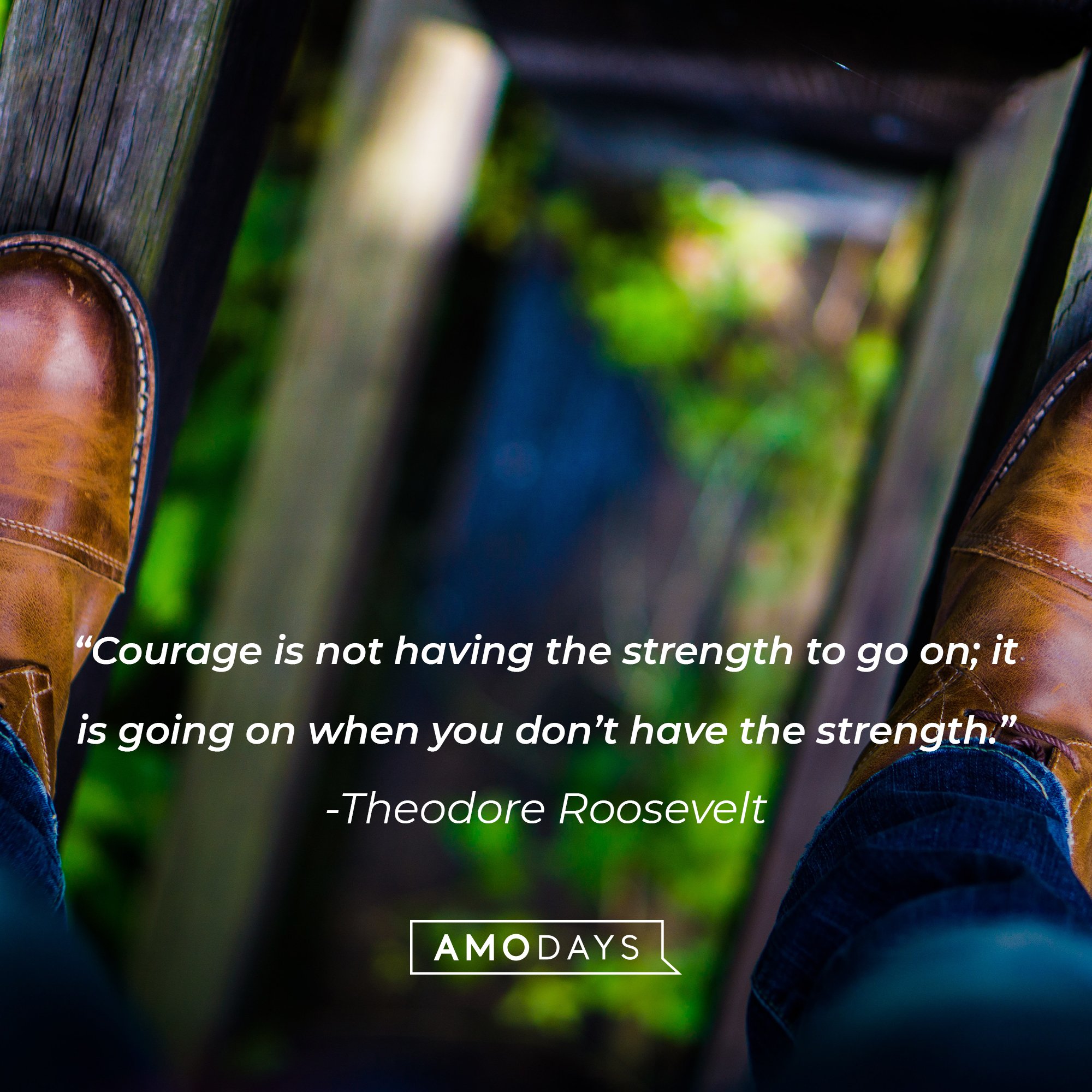 Theodore Roosevelt's quote: "Courage is not having the strength to go on; it is going on when you don't have the strength." | Image: AmoDays