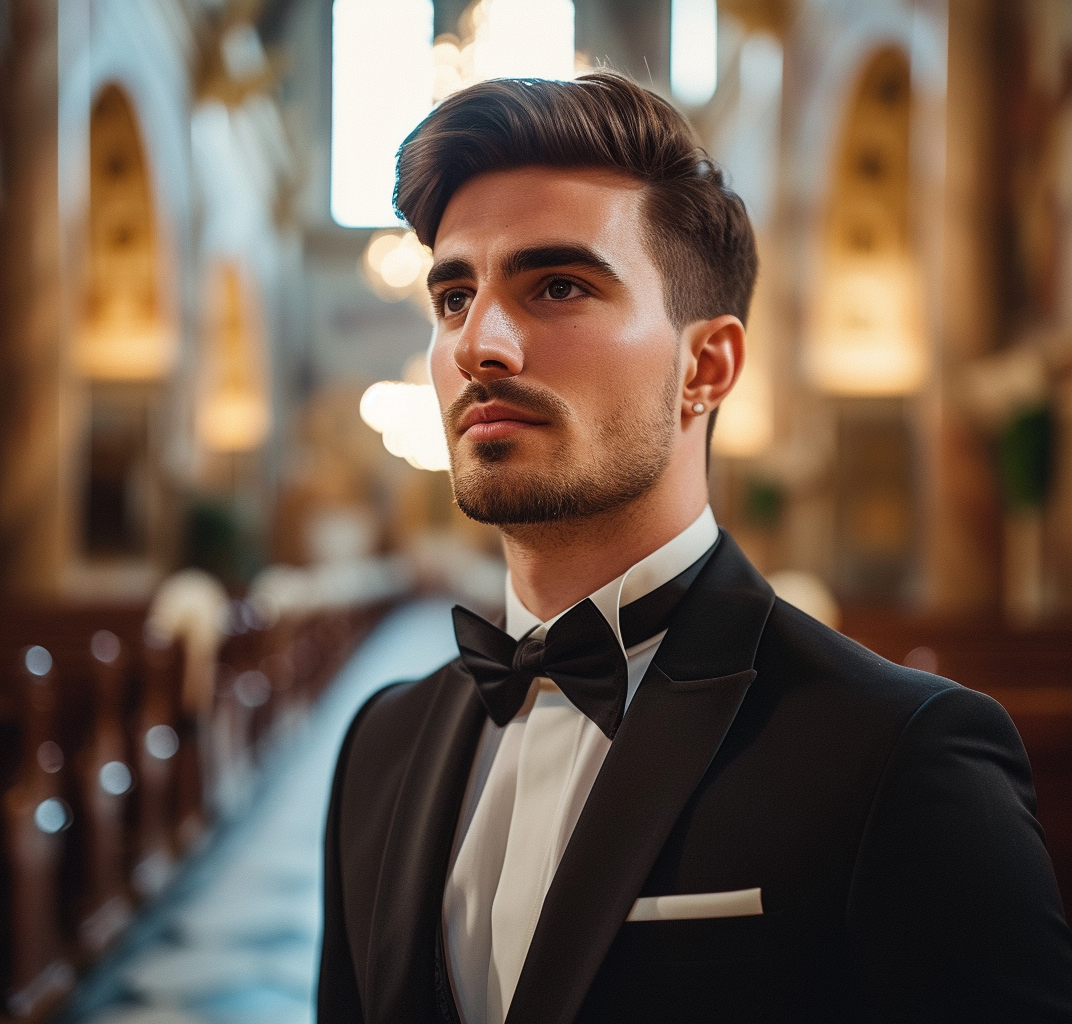 A groom in a church | Source: Midjourney