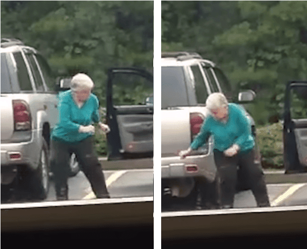 Abuela haciendo su show de baile en el estacionamiento| Foto: YouTube / JukinVideo