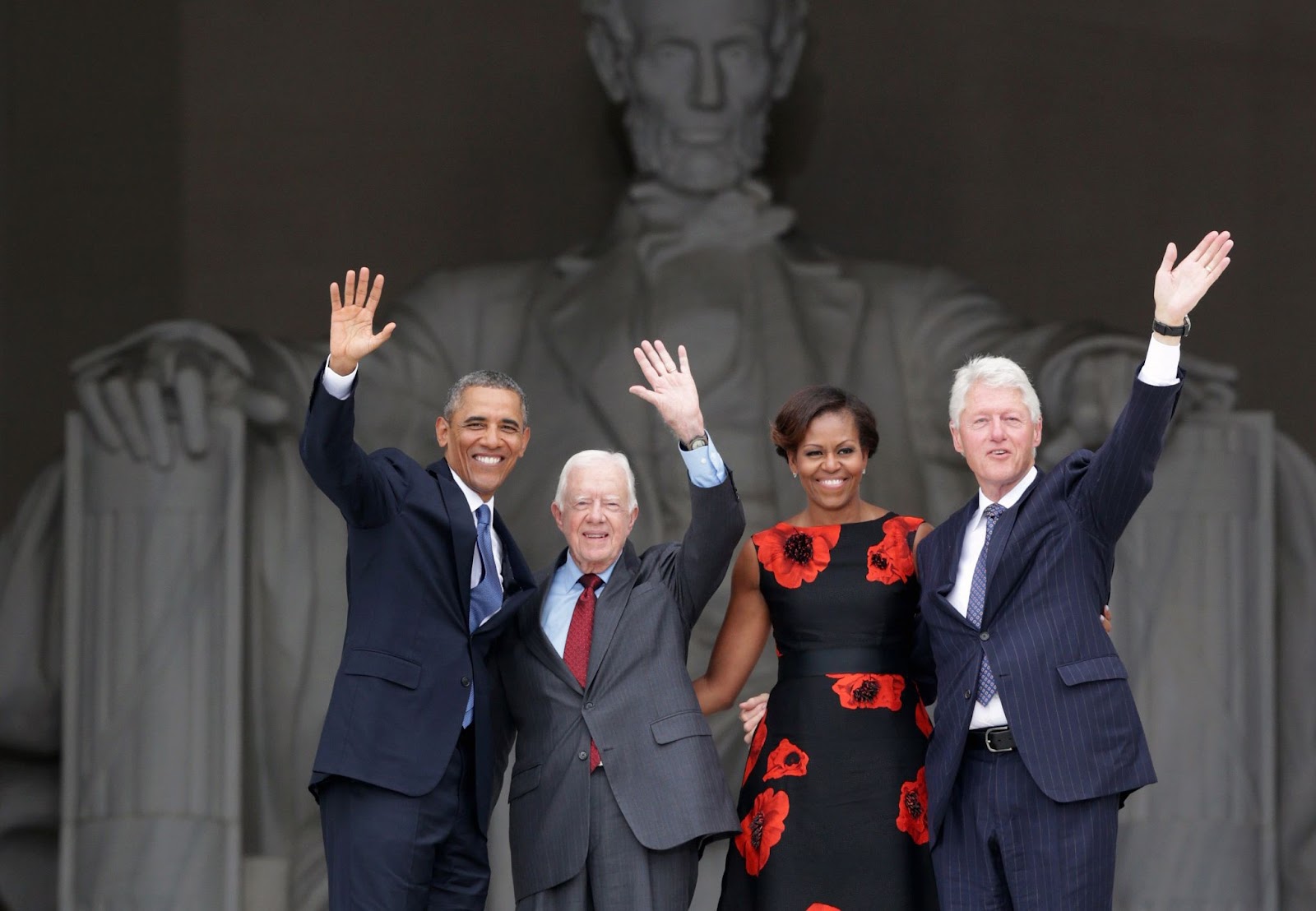 Barack and Michelle Obama with Jimmy Carter and Bill Clinton at the Lincoln Memorial on August 28, 2013, in Washington, D.C. | Source: Getty Images