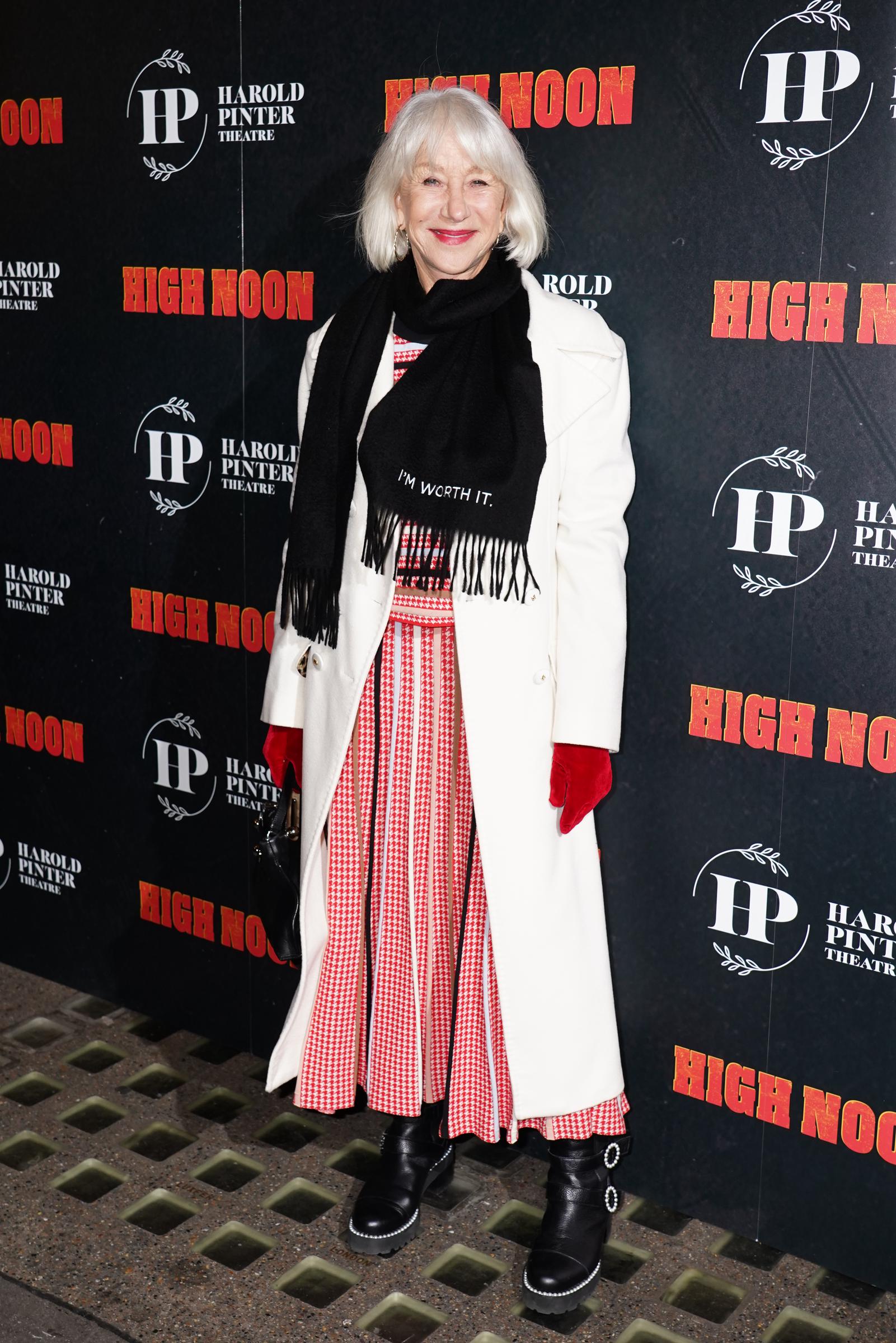 Mirren attends the "High Noon" showcase at the Harold Pinter Theatre in London on 9 January 2026. Mixing classic warmth with bold flair, the Dame ushered in the new year with sparkle, style, and a statement scarf, proving her fashion story is still being written — and still impossible to top.