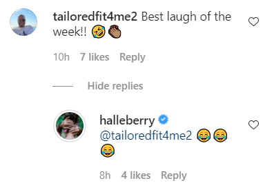 A fan's comment and Halle Berry's reply on her post of elves on a shelf | Photo: Instagram/Halleberry