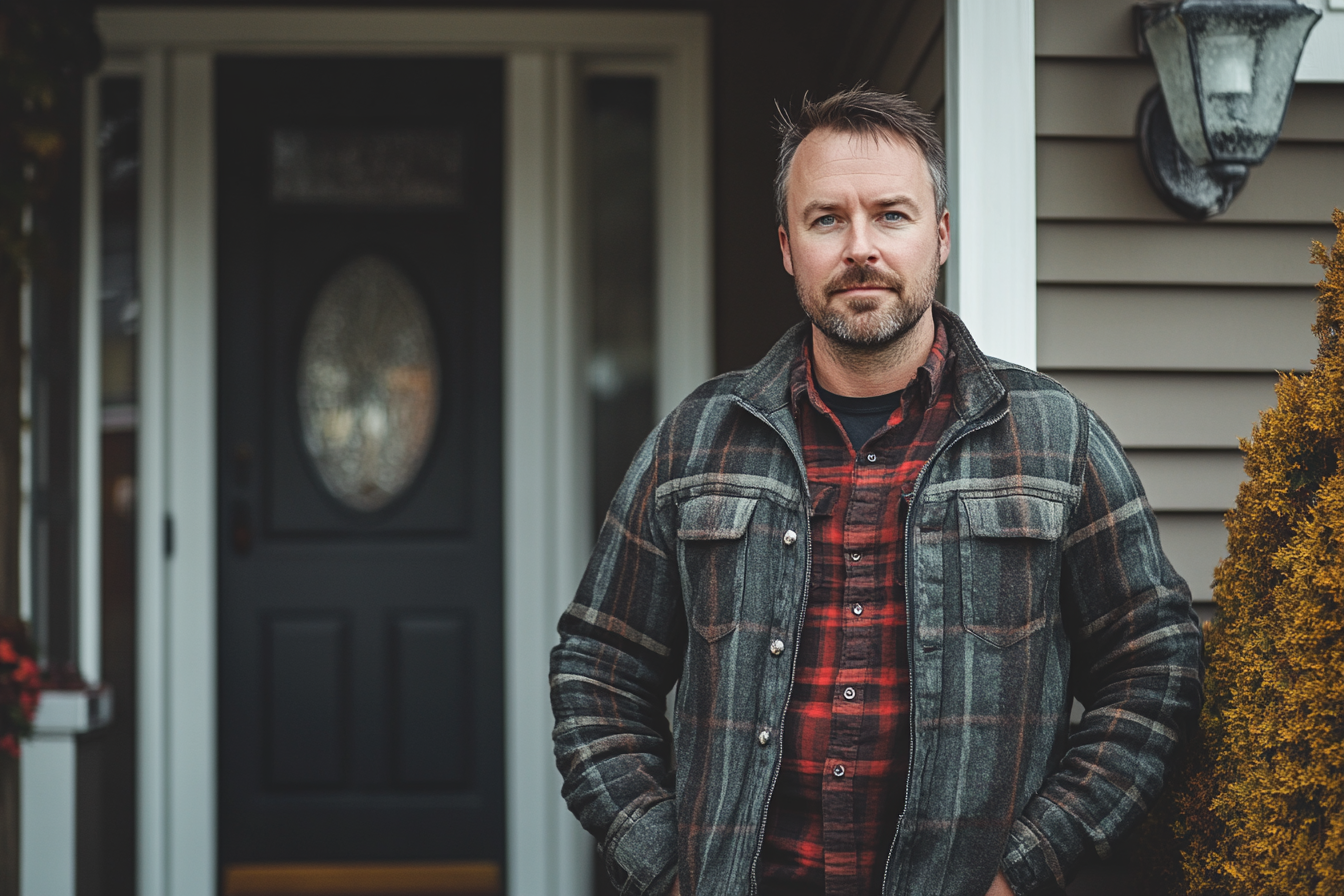 A man standing near a front door | Source: Midjourney