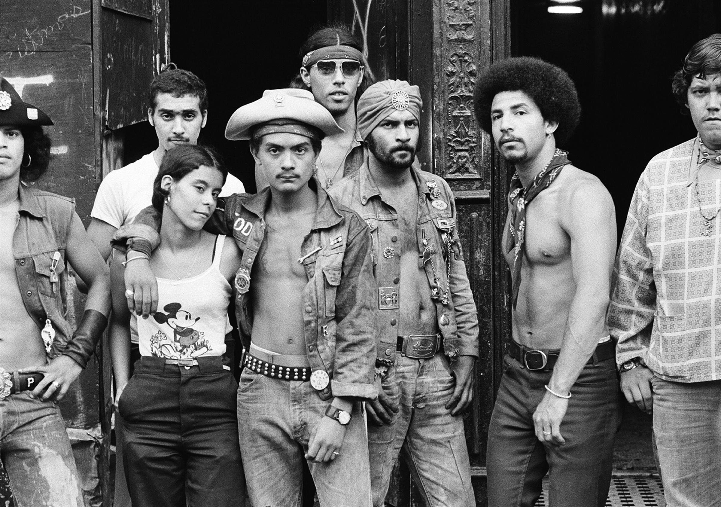 A group portrait of members of the Bronx street gang the Dragons in 1975. | Source: Getty Images