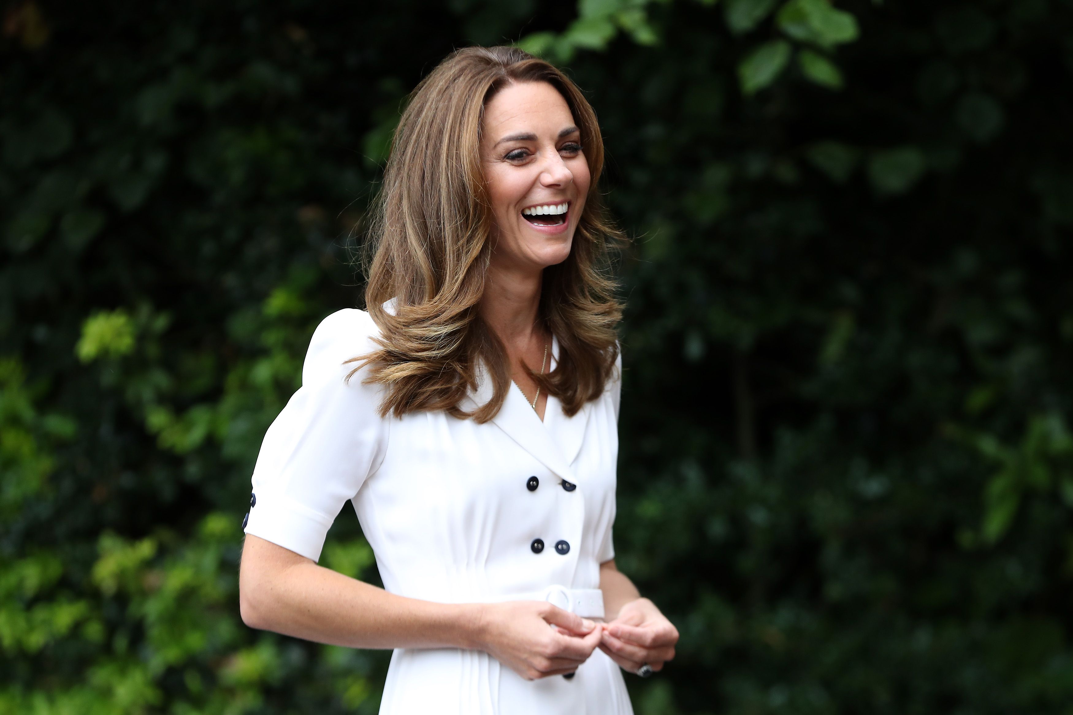 Kate Middleton talks to CEO Baby Basics UK Cat Ross, Founder of Abernecessities Danielle Flecher-Horn and CEO Little Village Sophia Parker on August 04, 2020 | Getty Images