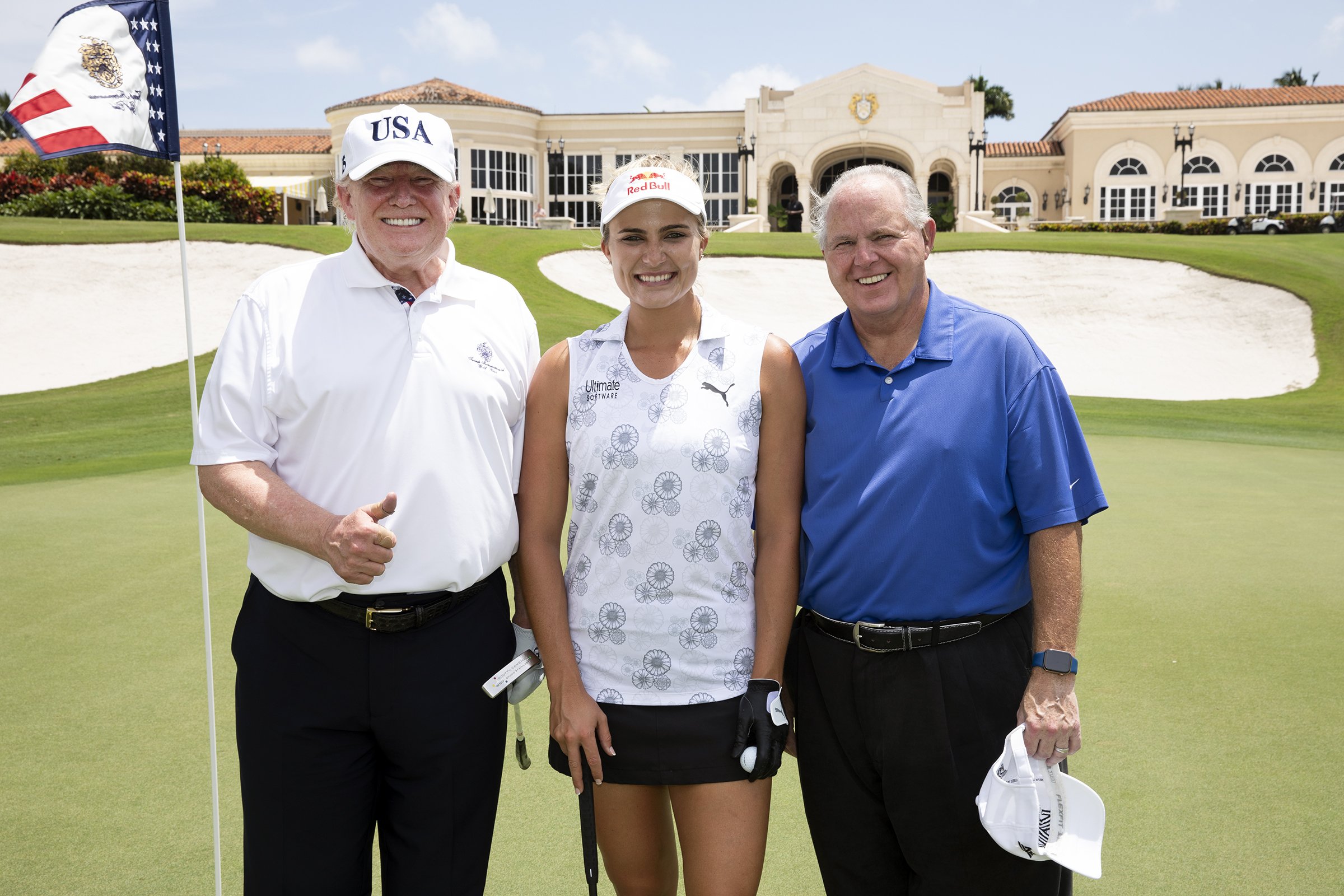 President Donald J. Trump, professional golfer Lexi Thompson and radio commentator Rush Limbaugh pose for a photo Friday, April 19, 2019, at the Trump International Golf Club in West Palm Beach, Florida. | Source: Joyce N. Boghosian by The Trump White House Archived  on Ficker (Public Domain) 