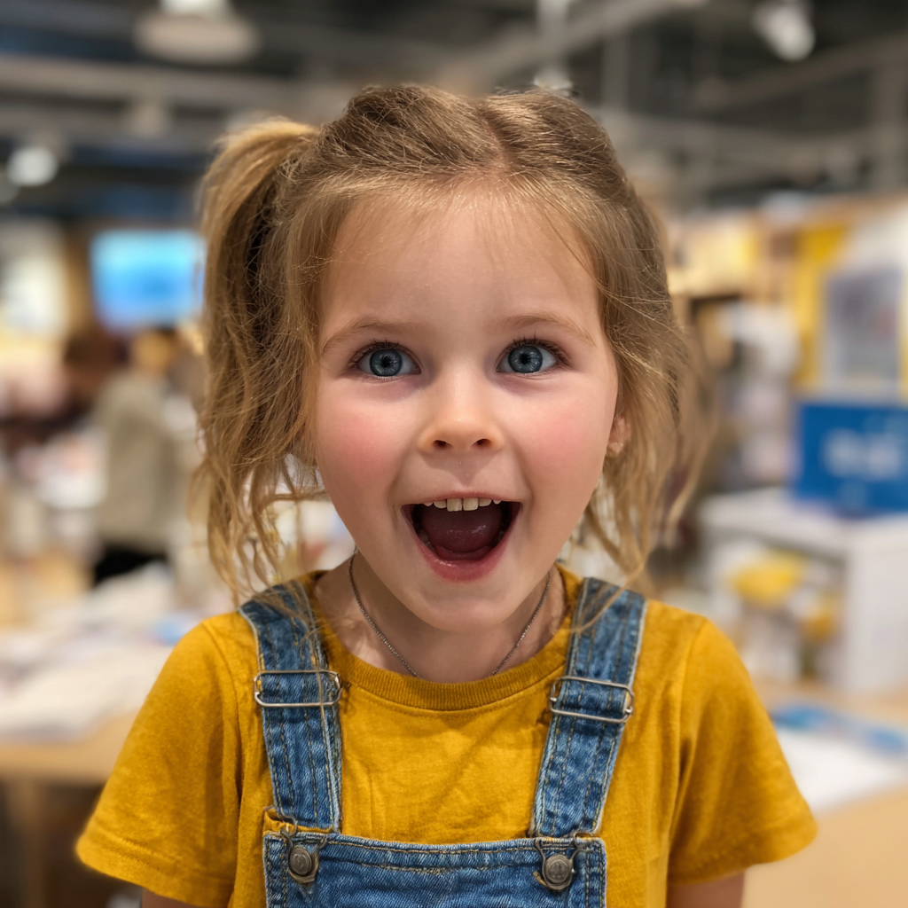 A smiling little girl in a department store | Source: Midjourney