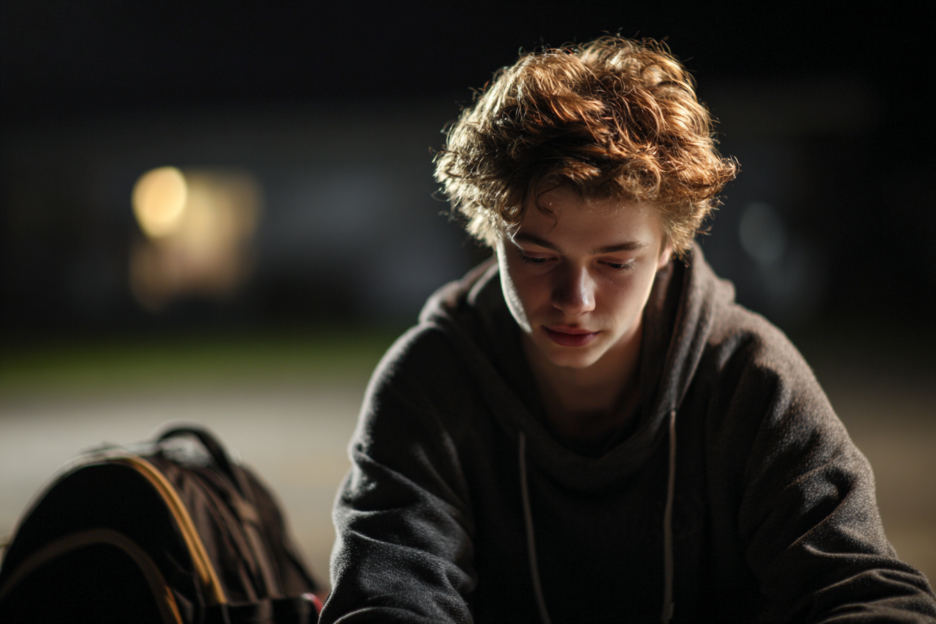 A boy sitting in a parking lot | Source: Midjourney