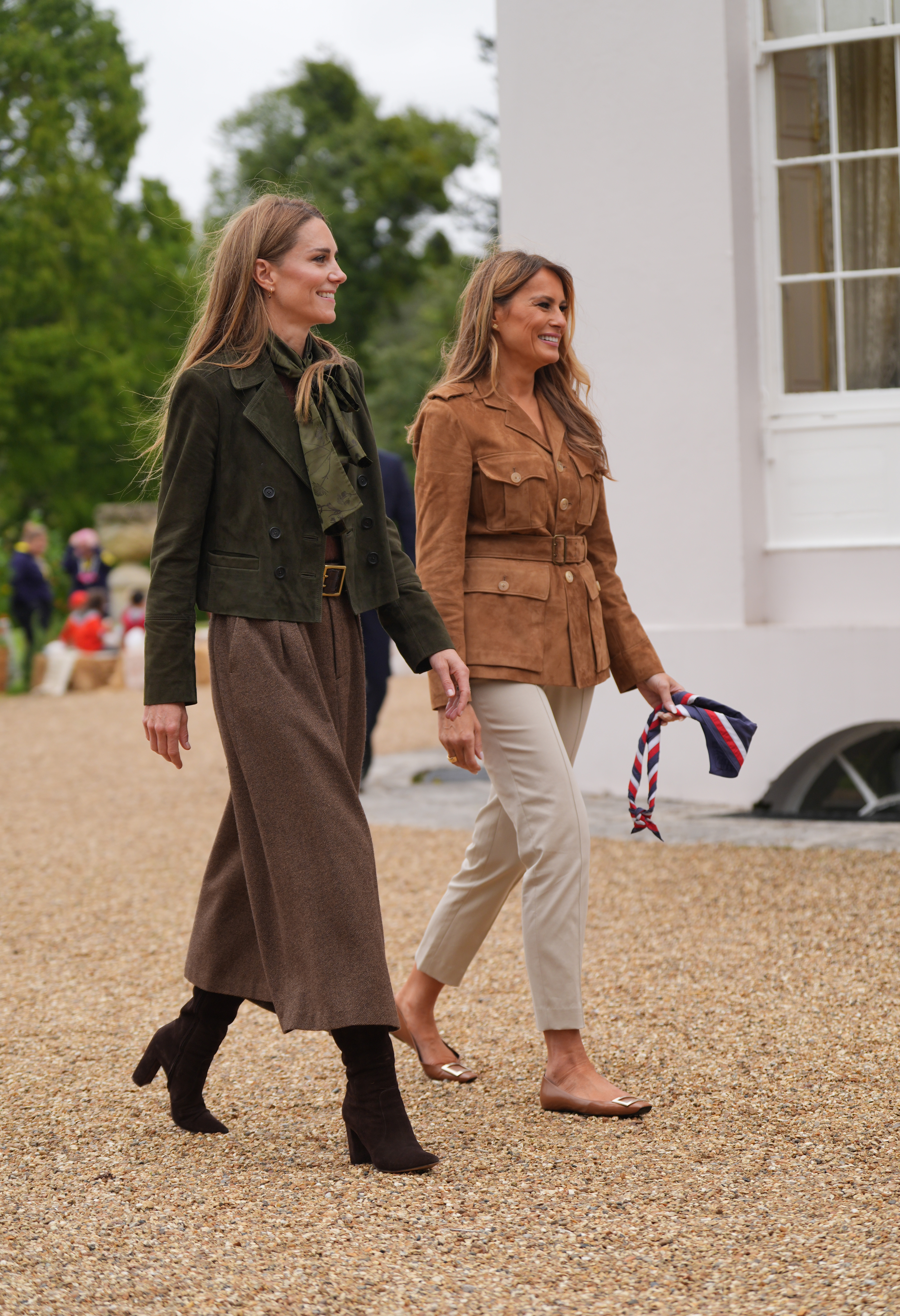 Princess Kate and First Lady Melania Trump after meeting members of the Scouts' Squirrels programme in Frogmore Gardens in Windsor, on September 18, 2025 | Source: Getty Images