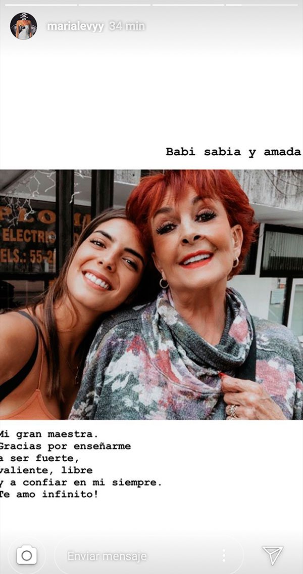 Captura de la historia de Instagram de María Levy, en la que agradece a su abuelita. | Fuente: Instagram / marialevyy 