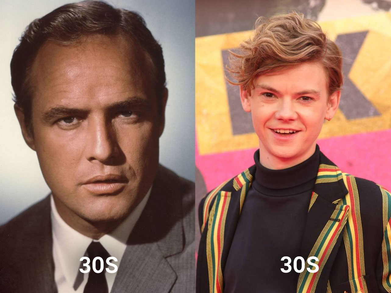 Marlon Brando [Left]. Thomas Brodie-Sangster [Right] | Source: Getty Images