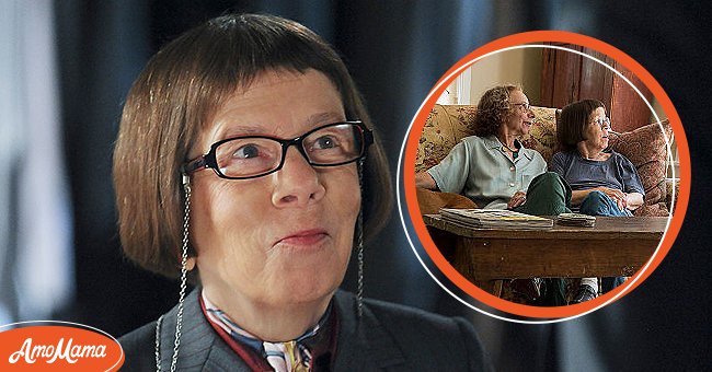 Linda Hunt on an episode of "NCIS: Los Angeles" [left]. Actress Linda Hunt, right, with her partner Karen Klein and their dogs sit in the living room of their recently renovated Craftsman home on September 13, 2014 [right]. | Photo: Getty Images