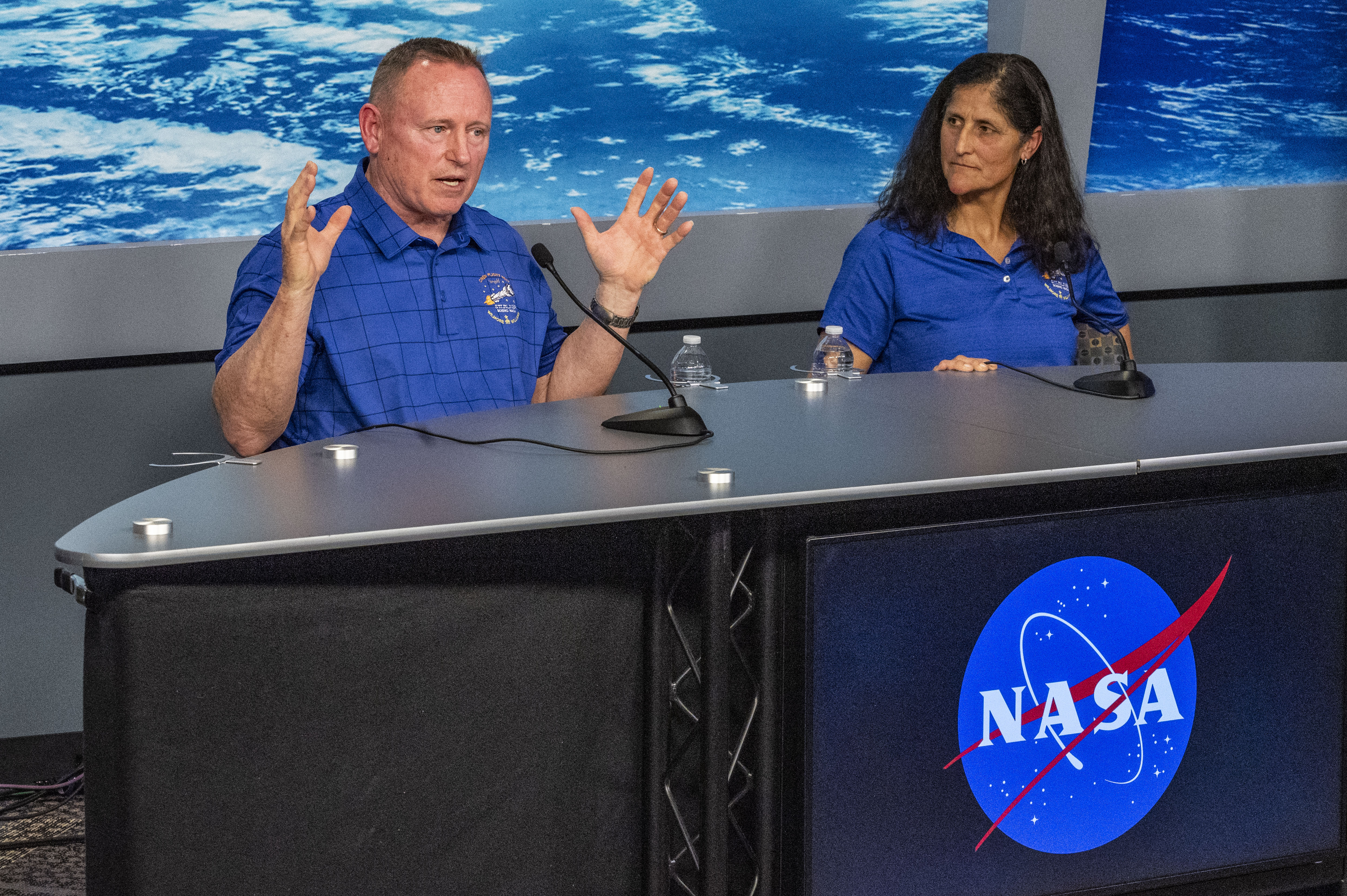 Barry Butch Wilmore and Sunita Suni Williams, respond to questions during a media briefing In March 2024 | Source: Getty Images