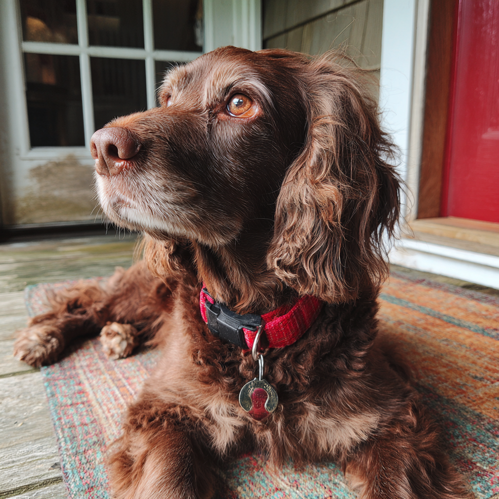 A dog sitting on a rug | Source: Midjourney
