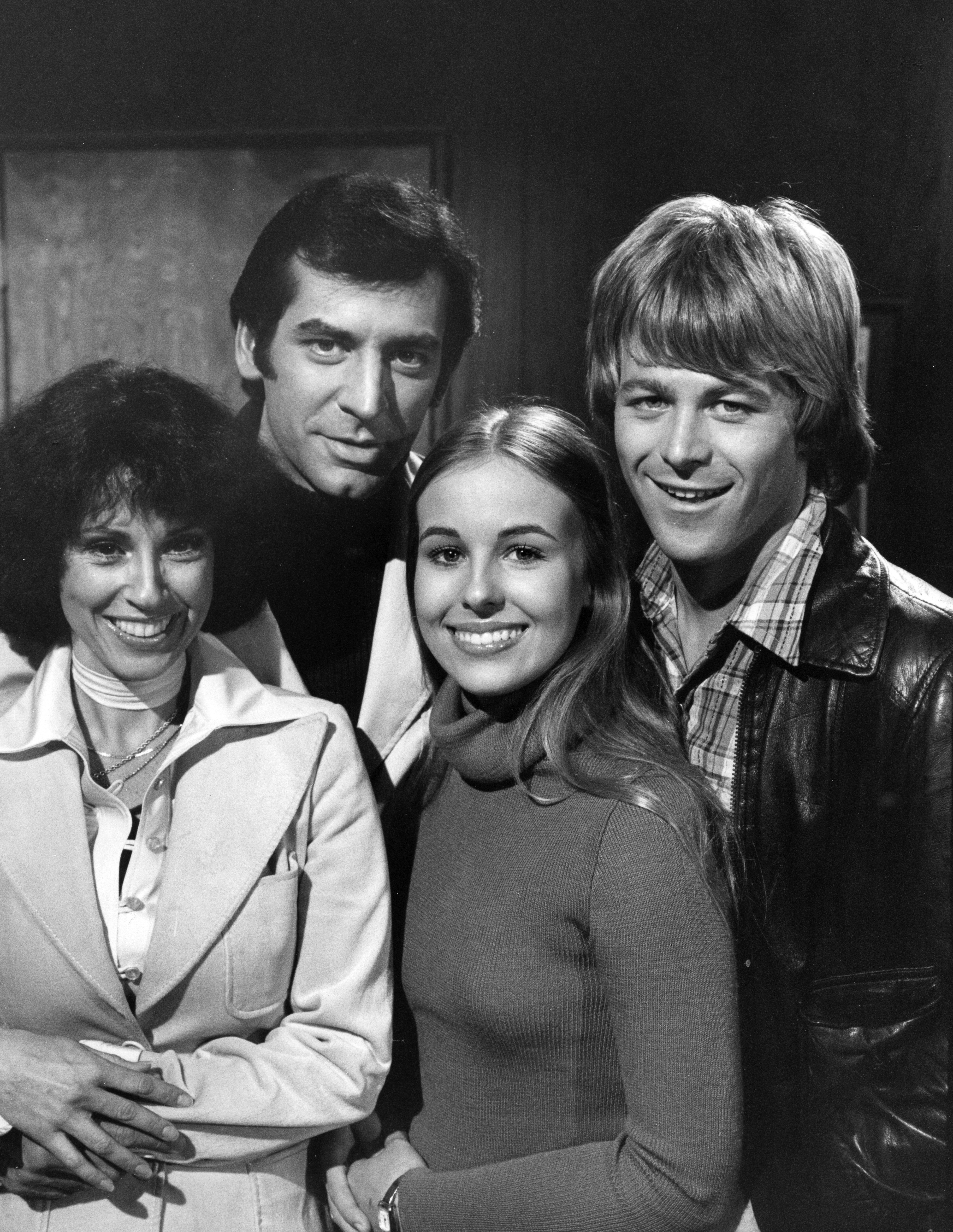 Denise Alexander, Michael Gregory, Genie Francis, and Kin Shriner on "General Hospital" with a December 21, 1977, shoot date. | Source: Getty Images