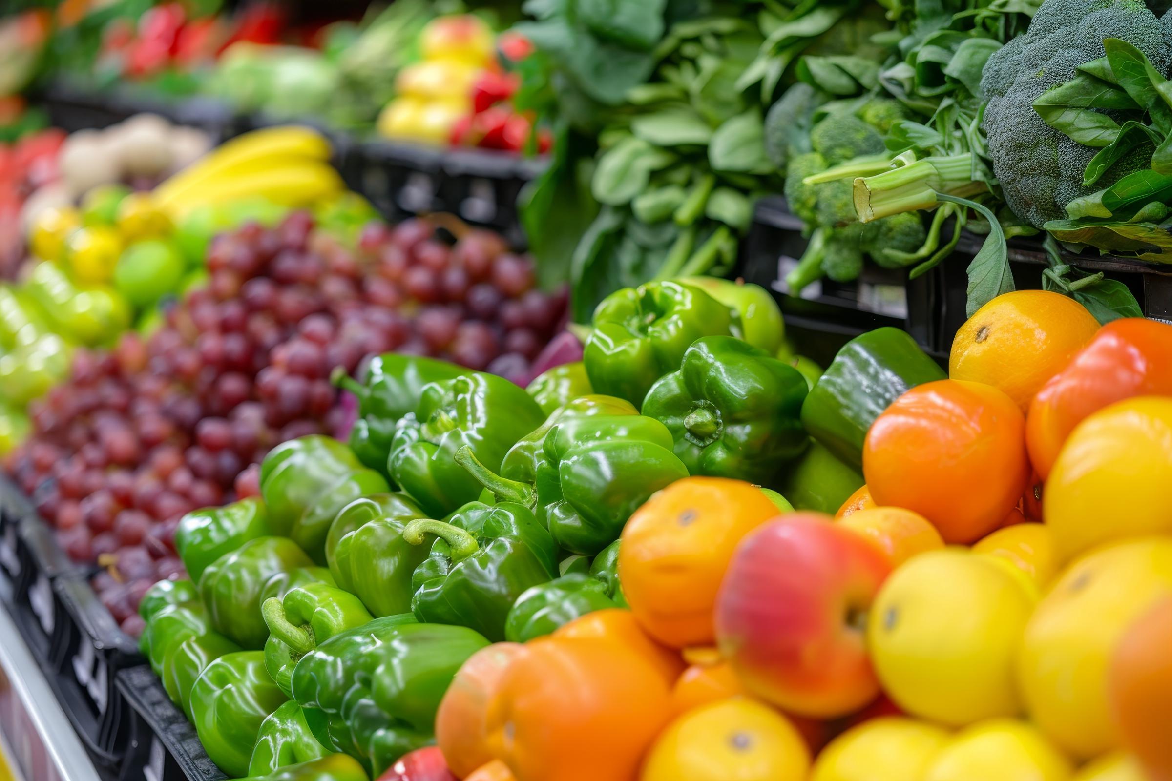 Fruits and vegetables in the produce section of a grocery store | Source: Shutterstock