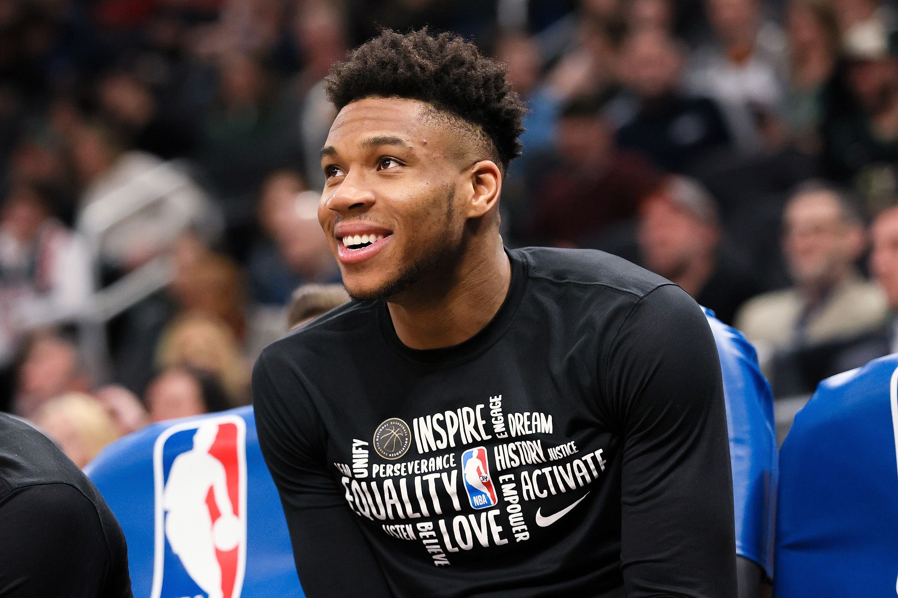 Giannis Antetokounmpo, #34 of the Milwaukee Bucks looks on from the bench in the fourth quarter against the Oklahoma City Thunder at the Fiserv Forum on February 28, 2020 in Milwaukee, Wisconsin | Photo: Getty Images 