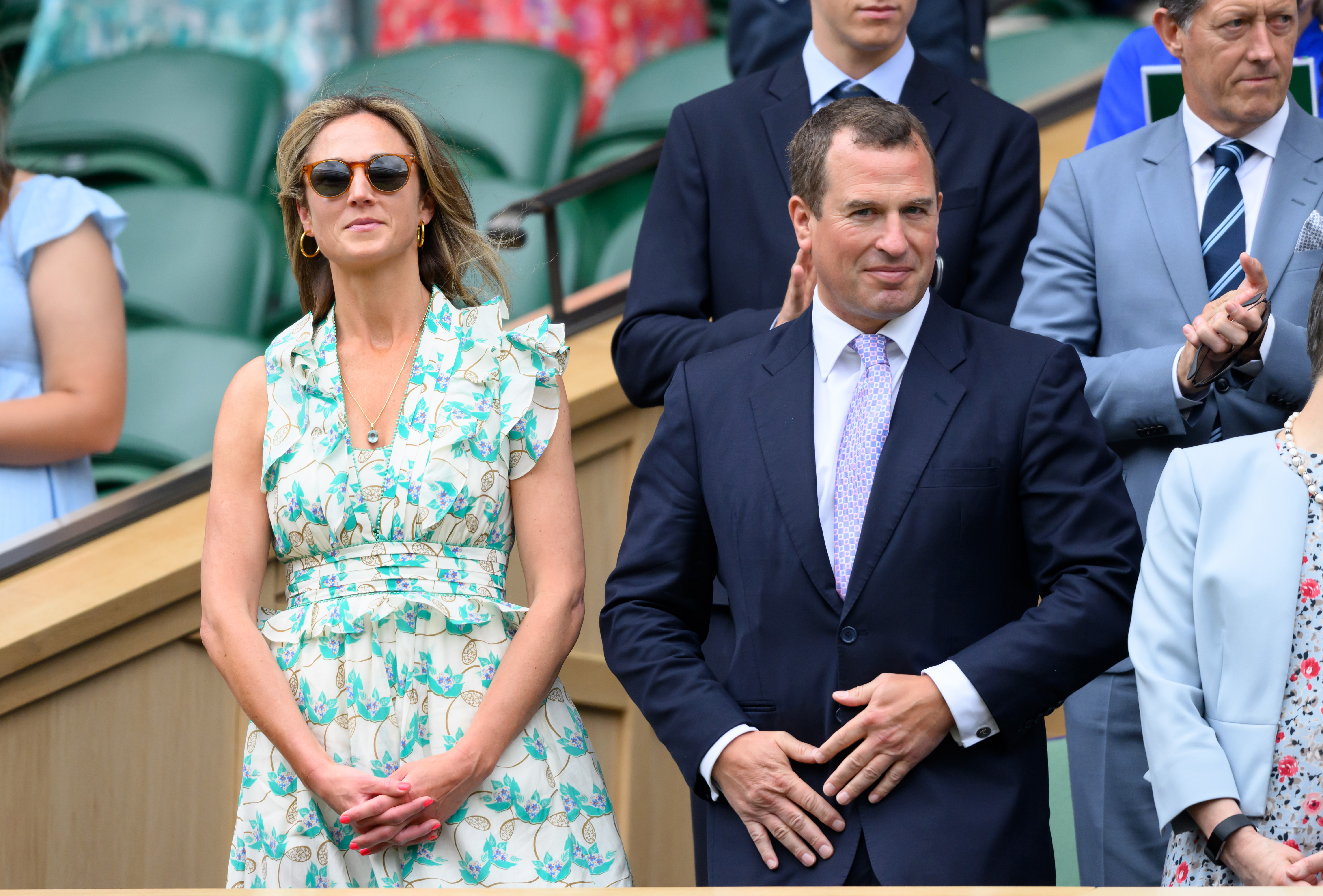 Harriet Sperling and Peter Phillips at day ten of the Wimbledon Tennis Championships at the All England Lawn Tennis and Croquet Club on July 10, 2024 in London, England | Source: Getty Images