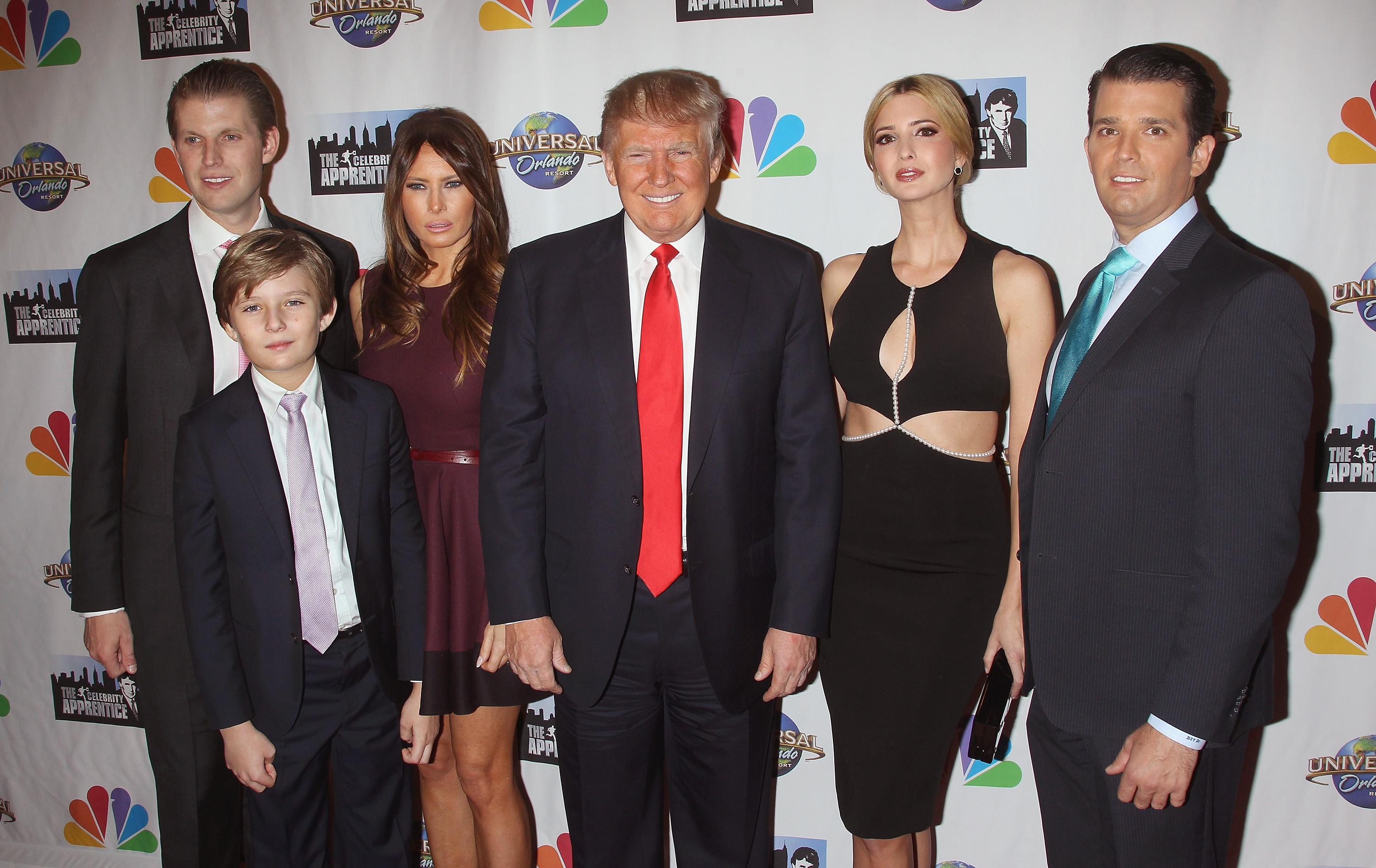 Eric, Barron, Melania, Donald, and Ivanka Trump with Donald Trump Jr. at "The Celebrity Apprentice" season finale event in New York City on February 16, 2015. | Source: Getty Images