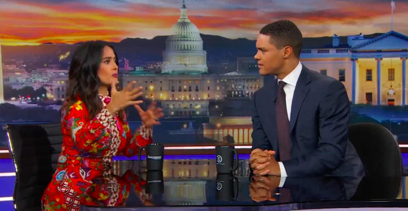 Salma Hayek recounting to Trevor Noah how Donald Trump had asked her out once, posted on June 9, 2017. | Source: X/@TheDailyShow