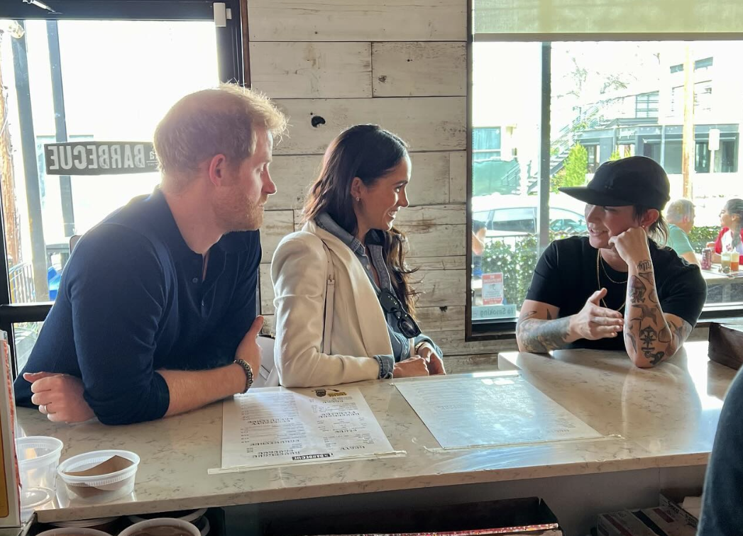 Meghan Markle, a La Barbecue staff member, and Prince Harry as seen in an Instagram post dated March 9, 2024 | Source: Instagram.com/la_barbecue/