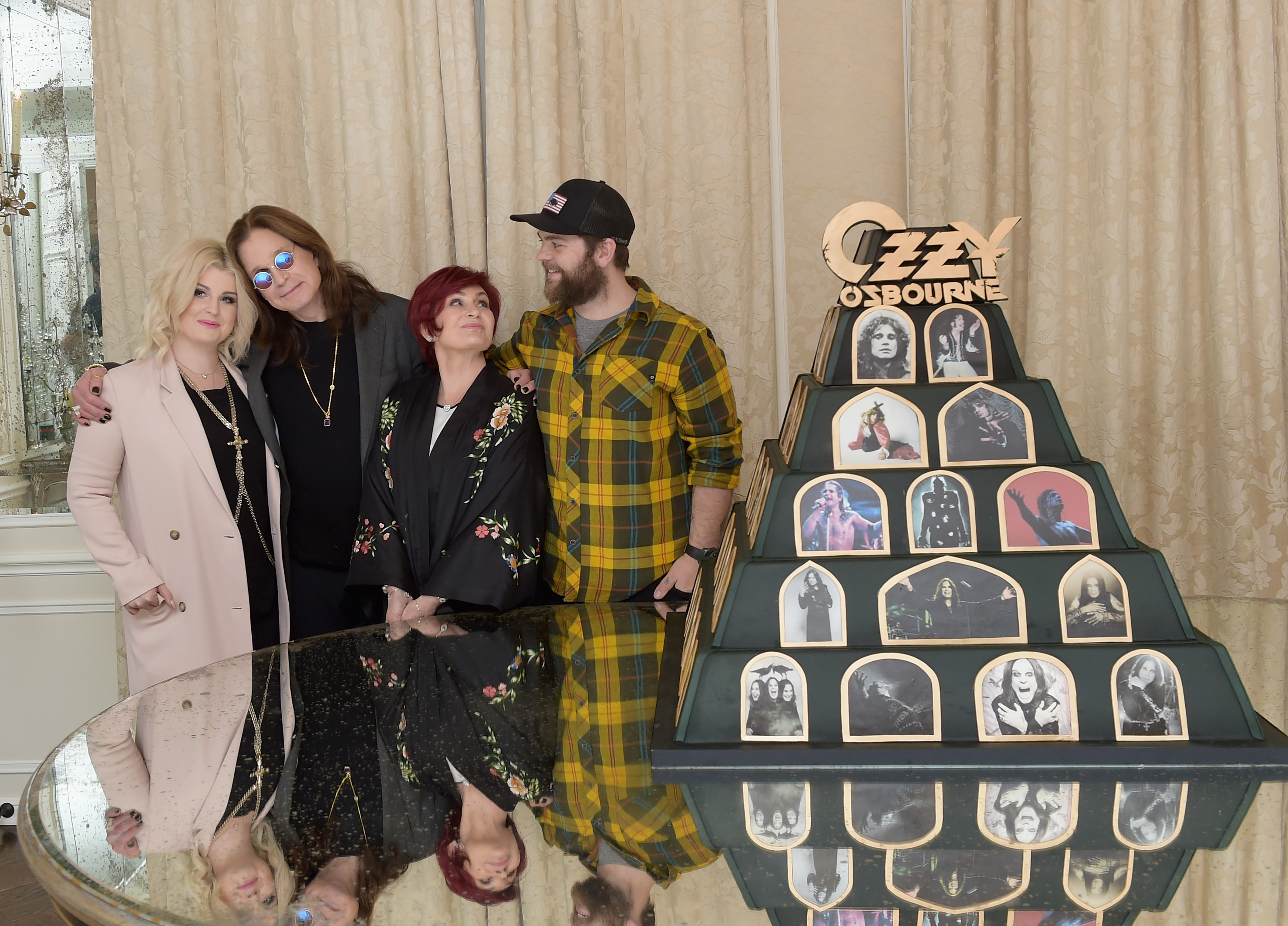 Kelly, Ozzy, Sharon, and Jack Osbourne during the announcement of Ozzy's "No More Tours 2" Final World Tour at his Los Angeles home on February 6, 2018, in California. | Source: Getty Images