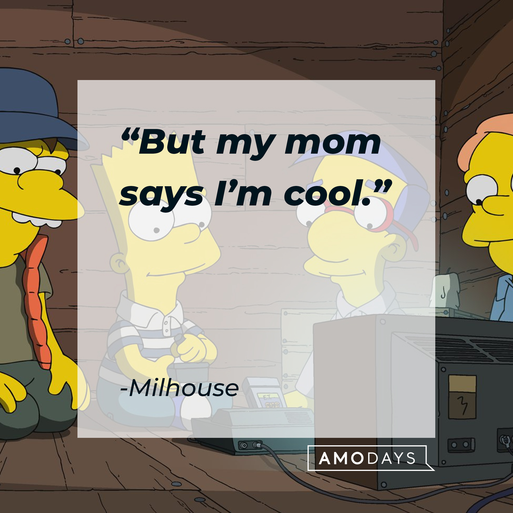 Nelson Mandela Muntz, Bart Simpson, and Milhouse, with Milhouse's quote: “But my mom says I’m cool.” | Source: facebook.com/TheSimpsons