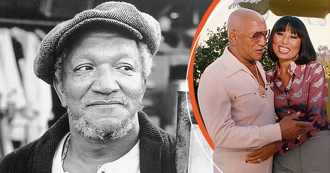 Portrait of comedian Redd Foxx, as Fred Sanford on the TV series "Sanford and Son" circa 1972 [left]. Redd Foxx, and wife Joi Chung, appearing on an ABC tv special. | Photo: Getty Images