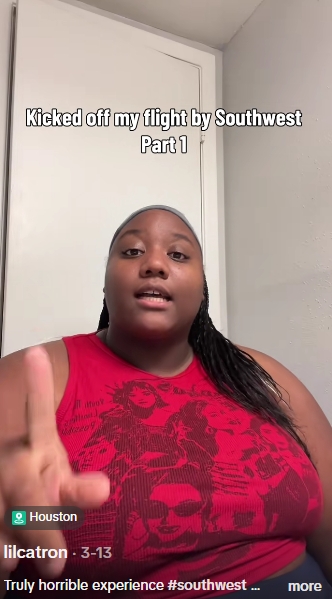 Catron said neither the gate agent nor the supervisor showed her any compassion throughout the ordeal. | Source: TikTok/@lilcatron