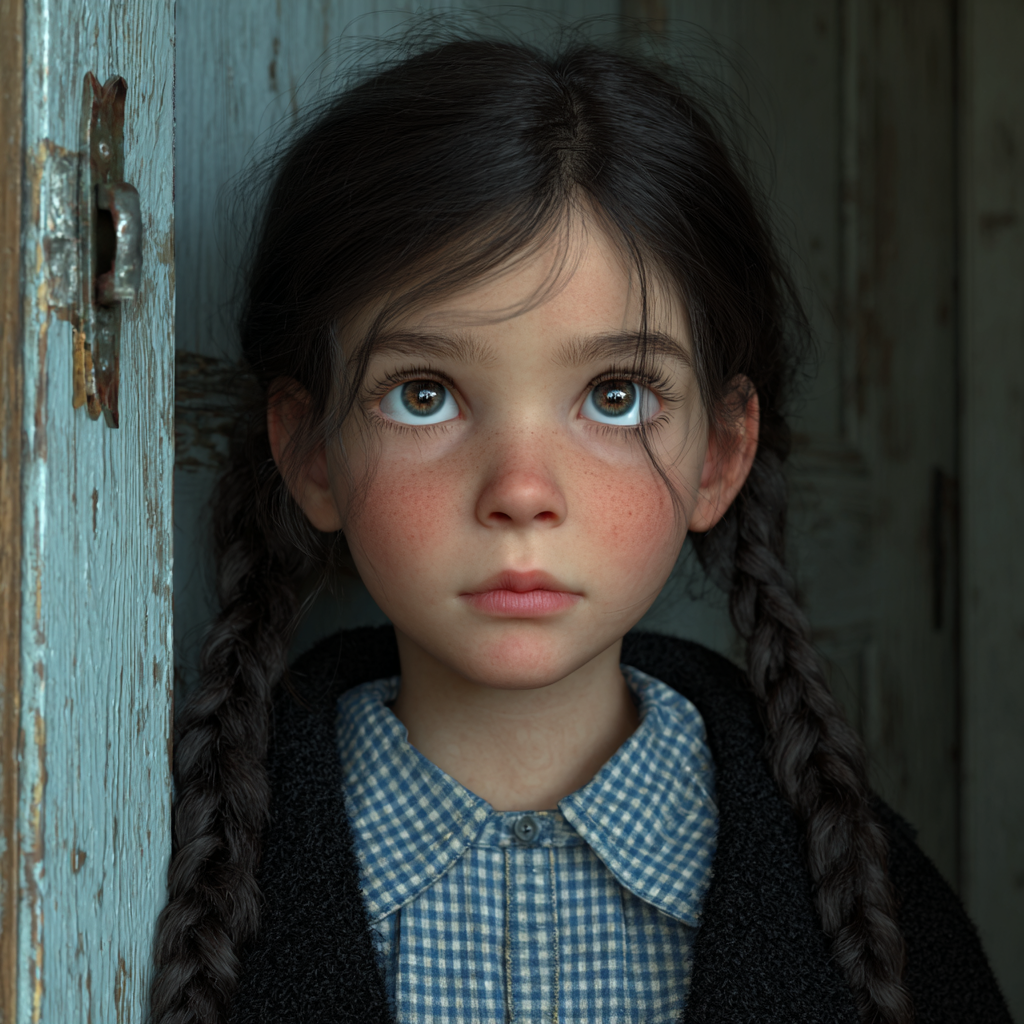 A little girl standing beside a door | Source: Midjourney