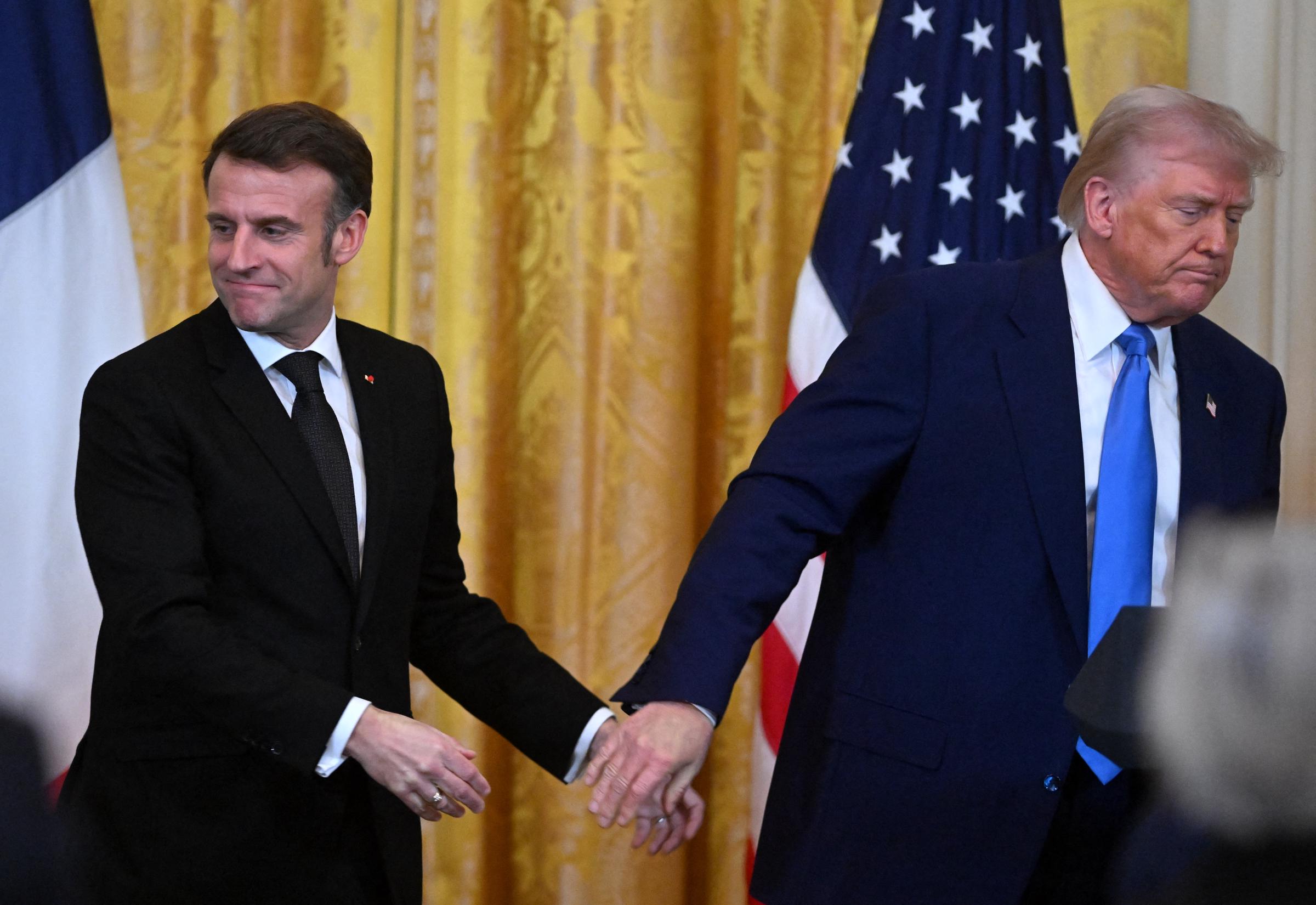 President Donald Trump with French President Emmanuel Macron in the Oval Office at the White House on February 24, 2025, in Washington, D.C. | Source: Getty Images