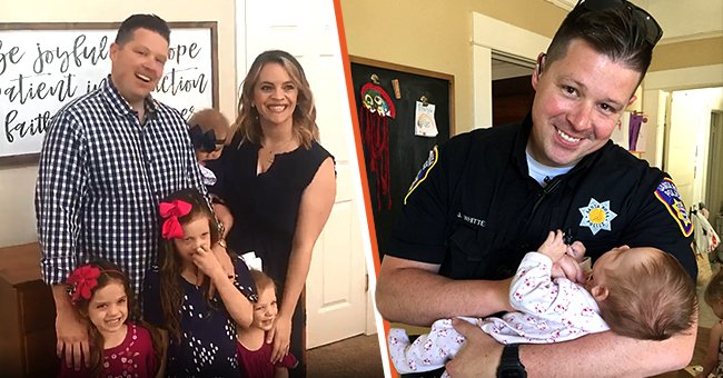 [Left] Ashleigh and Jesse Whitten with their kids. [Right] Officer Jesse holding his adoptive daughter, Harlow Maisey Whitten. | Photo: twitter.com/MarkMatthewsNBC | facebook.com/SantaRosaPoliceDepartment
