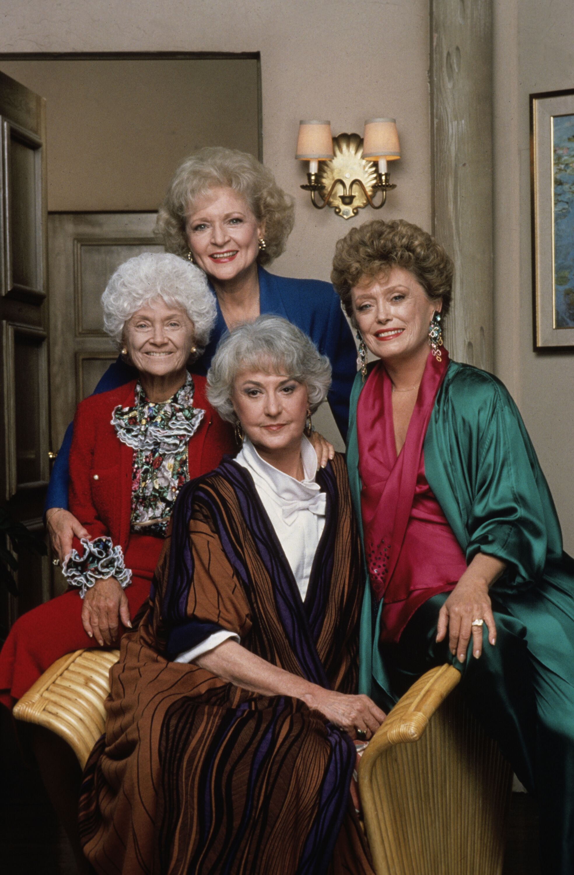 THE GOLDEN GIRLS - 9/14/85 - 9/14/92, Top: BETTY WHITE (Rose); ESTELLE GETTY (Sophia), RUE MCCLANAHAN (Blanche); BEA ARTHUR (Dorothy) | Photo: Getty Images