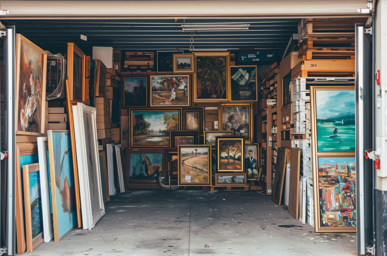 A storage unit filled with paintings | Source: Midjourney