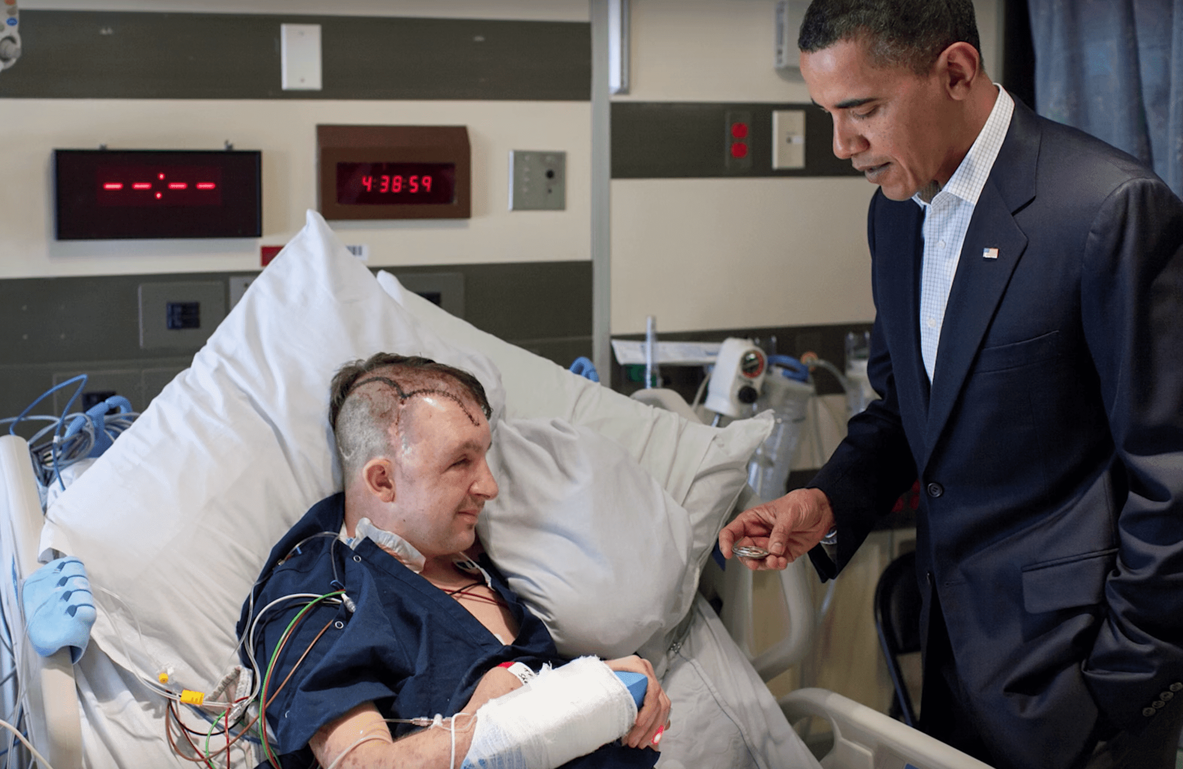 Obama and Cory meet at a hospital. | Source: YouTube/theobamawhitehouse