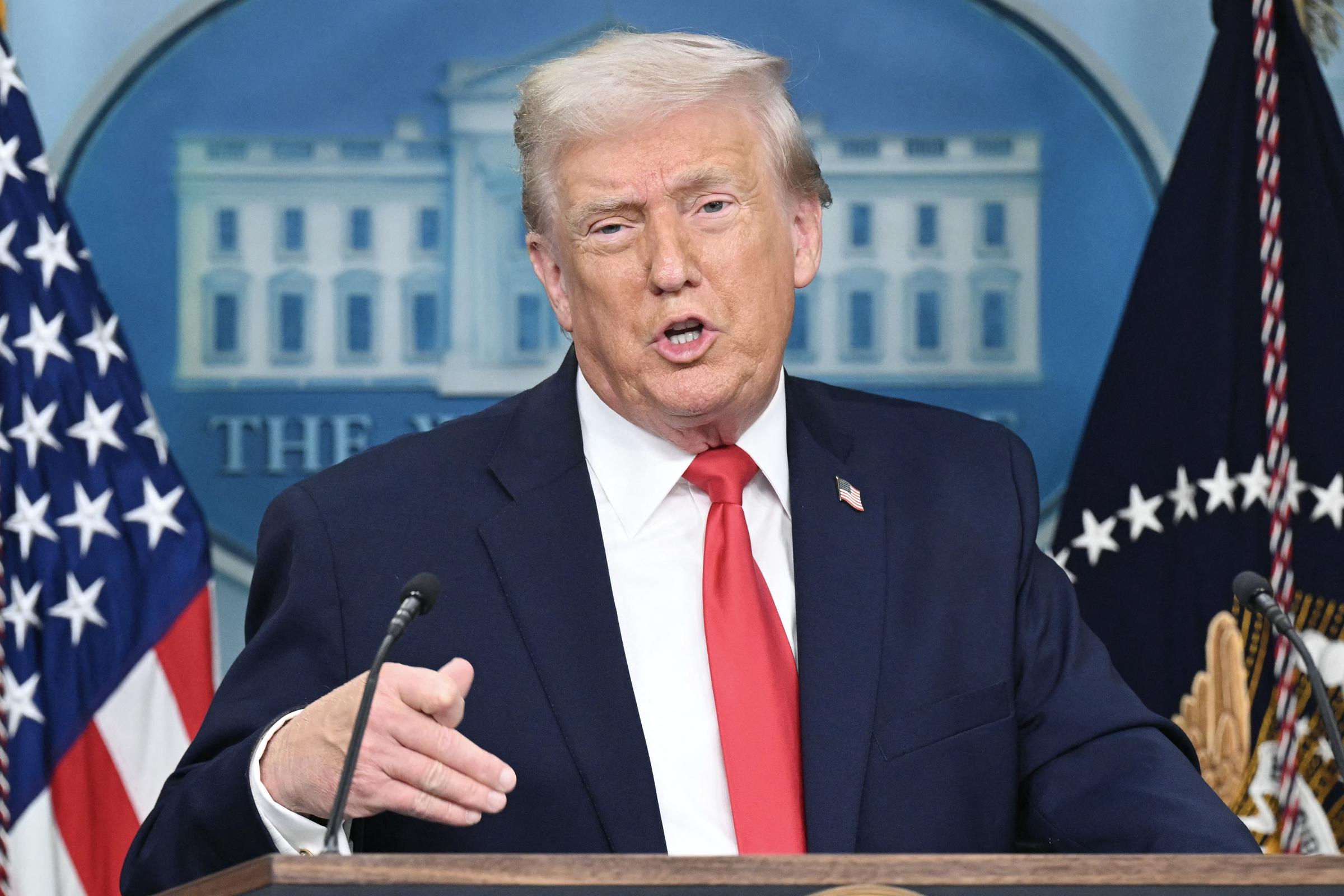 Donald Trump speaks during a briefing in the Brady Briefing Room of the White House in Washington, DC, on January 20, 2026 | Source" Getty Images