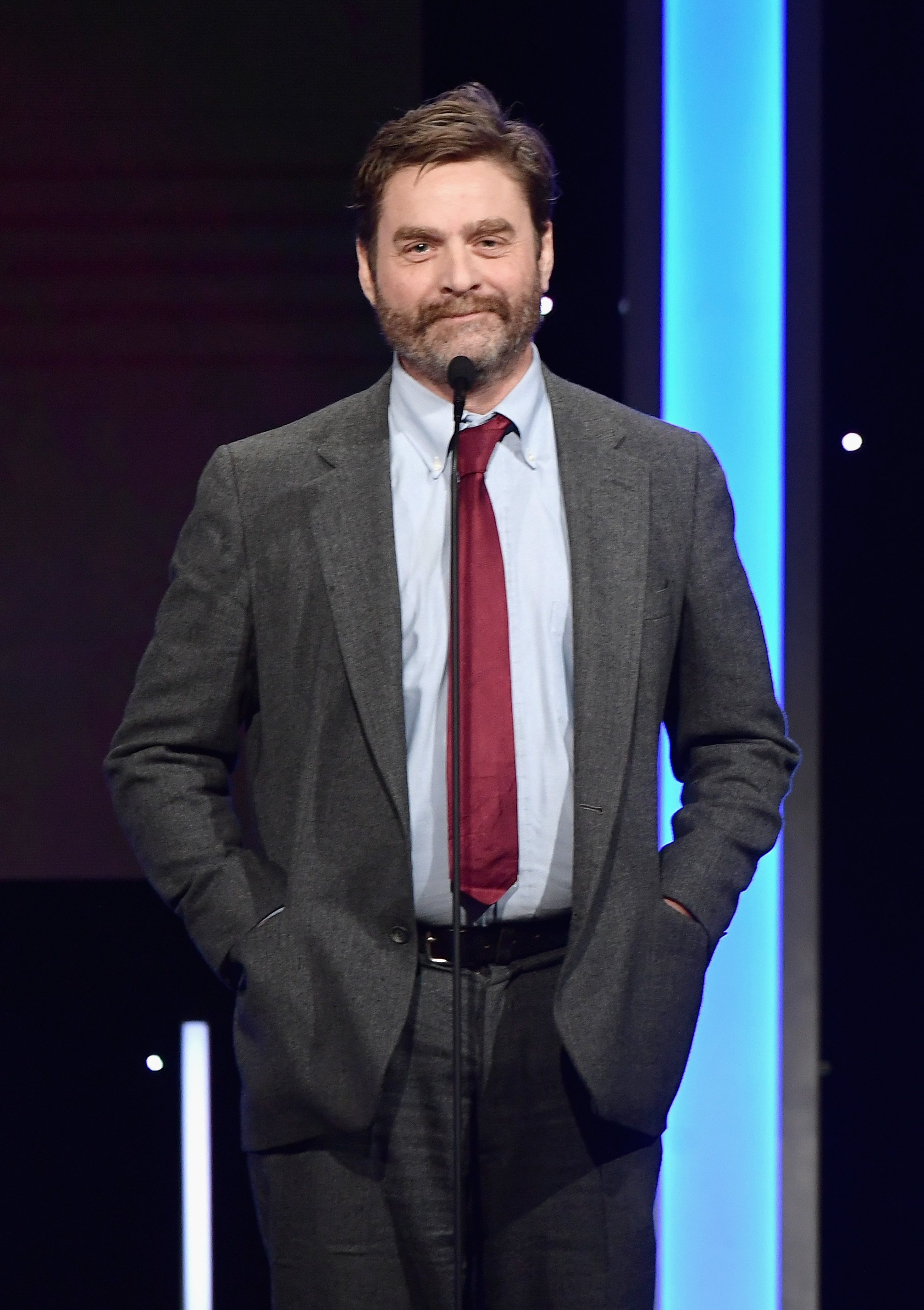 Zach Galifianakis speaks onstage during the 32nd American Cinematheque Award Presentation honoring Bradley Cooper at The Beverly Hilton Hotel on November 29, 2018 in Beverly Hills, California. | Source: Getty Images 