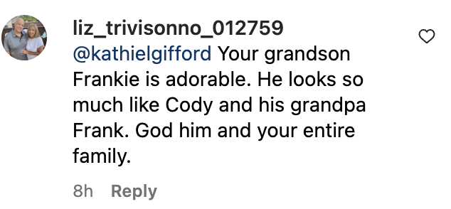 A comment left on an Instagram photo of Kathie Lee Gifford's grandson, Frankie, on his first birthday in 2023 | Source: instagram.com/kathielgifford/
