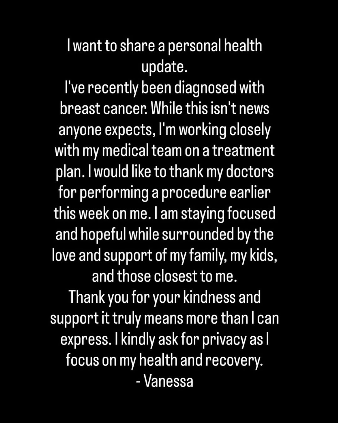 Vanessa Trump announces her cancer diagnosis on May 21, 2026. | Source: Instagram/officialvanessatrump