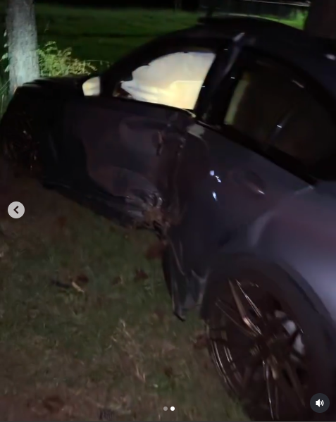 A view of Marquay Collins' wrecked car after the crash, posted on June 1, 2024. | Source: Instagram/marquaythegoat