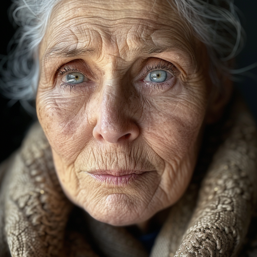 A close-up of a sad old woman | Source: Midjourney
