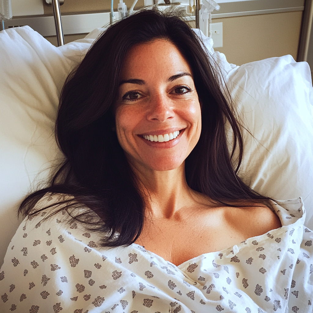 A smiling woman in a hospital bed | Source: Midjourney