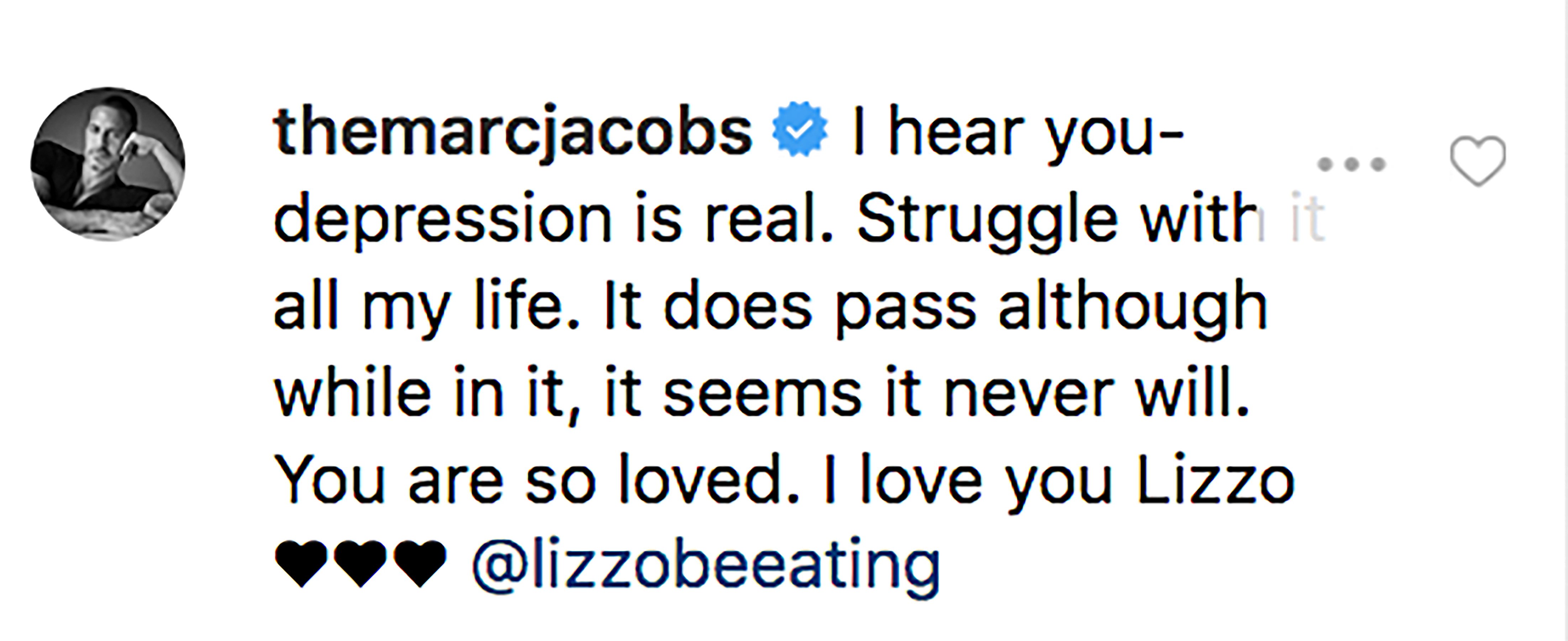 Marc Jacobs comment on Lizzo's post. | Source: Instagram/lizzobeeating
