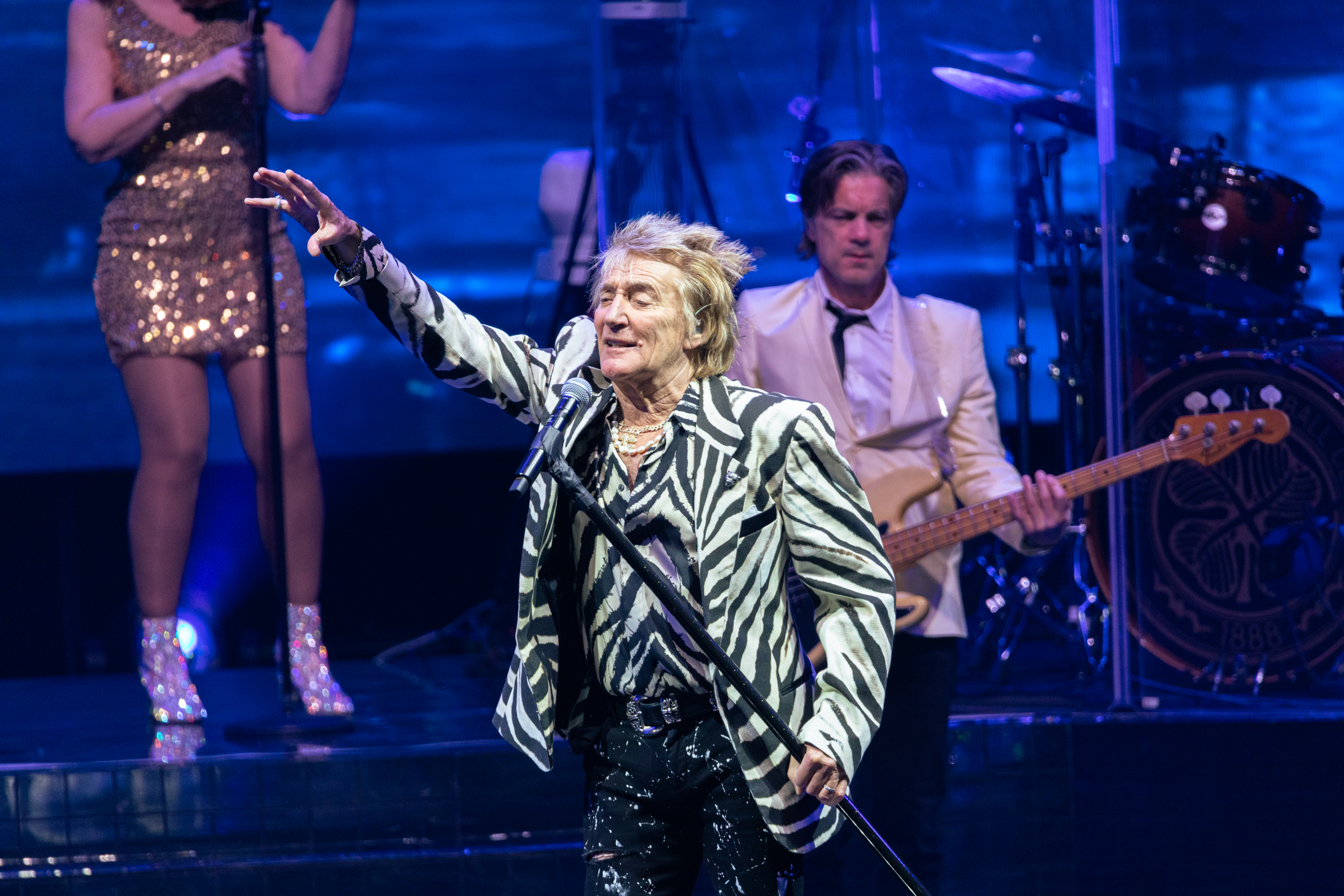 Rod Stewart performing during the 