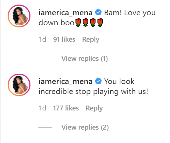Erica Mena complimenting Bambi Benson in the comment section of one of her Instagram posts. | Source: Instagram.com/adizthebam