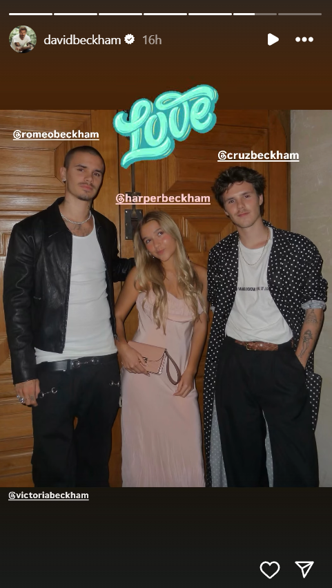 A screengrab of David Beckham's Stories post, dated October 5, 2025. | Source: Instagram/davidbeckham