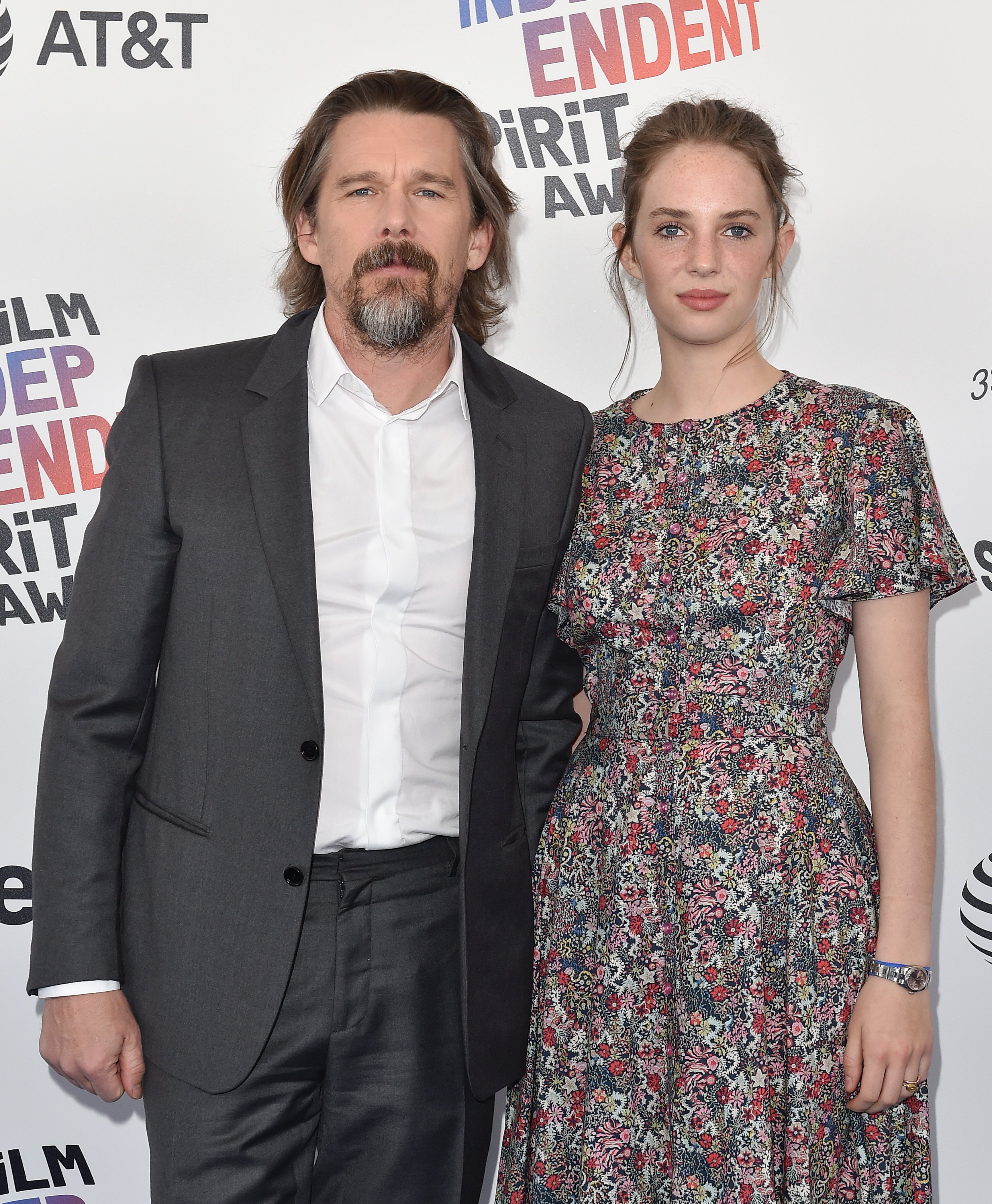 "Moon Knight Guy" Ethan Hawke and his "Stranger Things" actress daughter Maya Hawke at the 2018 Film Independent Spirit Awards on March 3, 2018 | Source: Getty Images