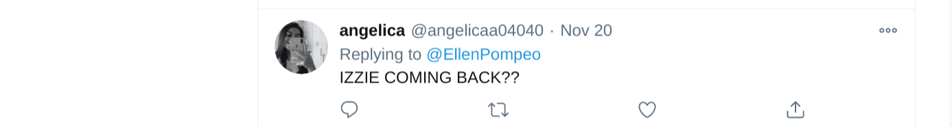 A fan's comment on  Ellen Pompeo's Twitter post | Photo: Twitter / angelicaa04040