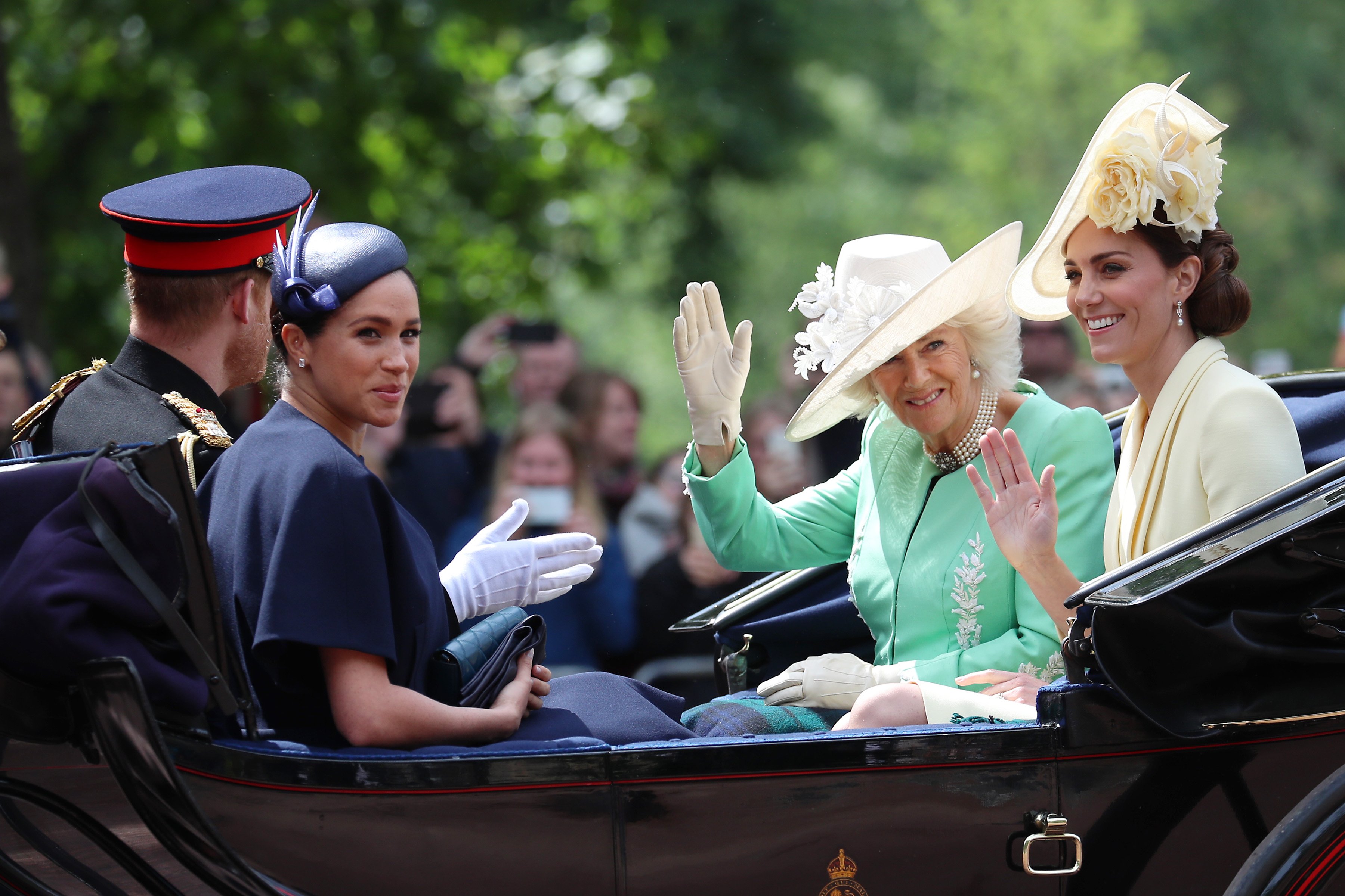 Prince Harry, Meghan Markle, Camilla, Duchess of Cornwall and Catherine, Duchess of Cambridge during Trooping The Colour, the Queen's annual birthday parade, on June 08, 2019 in London, England | Source: Getty Images