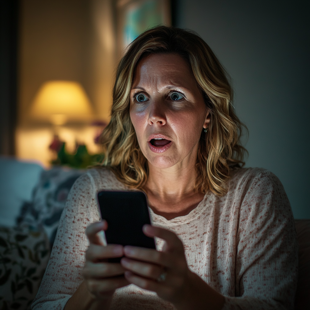 A woman is shocked and hurt while looking at her phone | Source: Midjourney